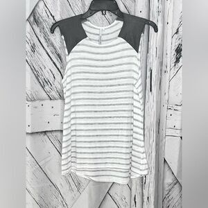 Michael Stars Striped T Shirt w/Leather Trim XS White Gray